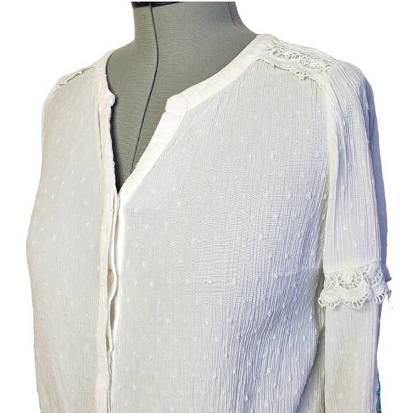 Chico's Lace Swiss-Dot Embroidered Lightweight Tunic Top, Soft Girl, Boho, Flowy - Picture 8 of 9